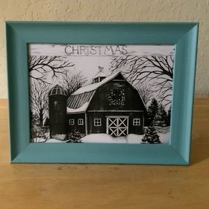 Farmhouse Christmas country barn picture 5x7 w/frame